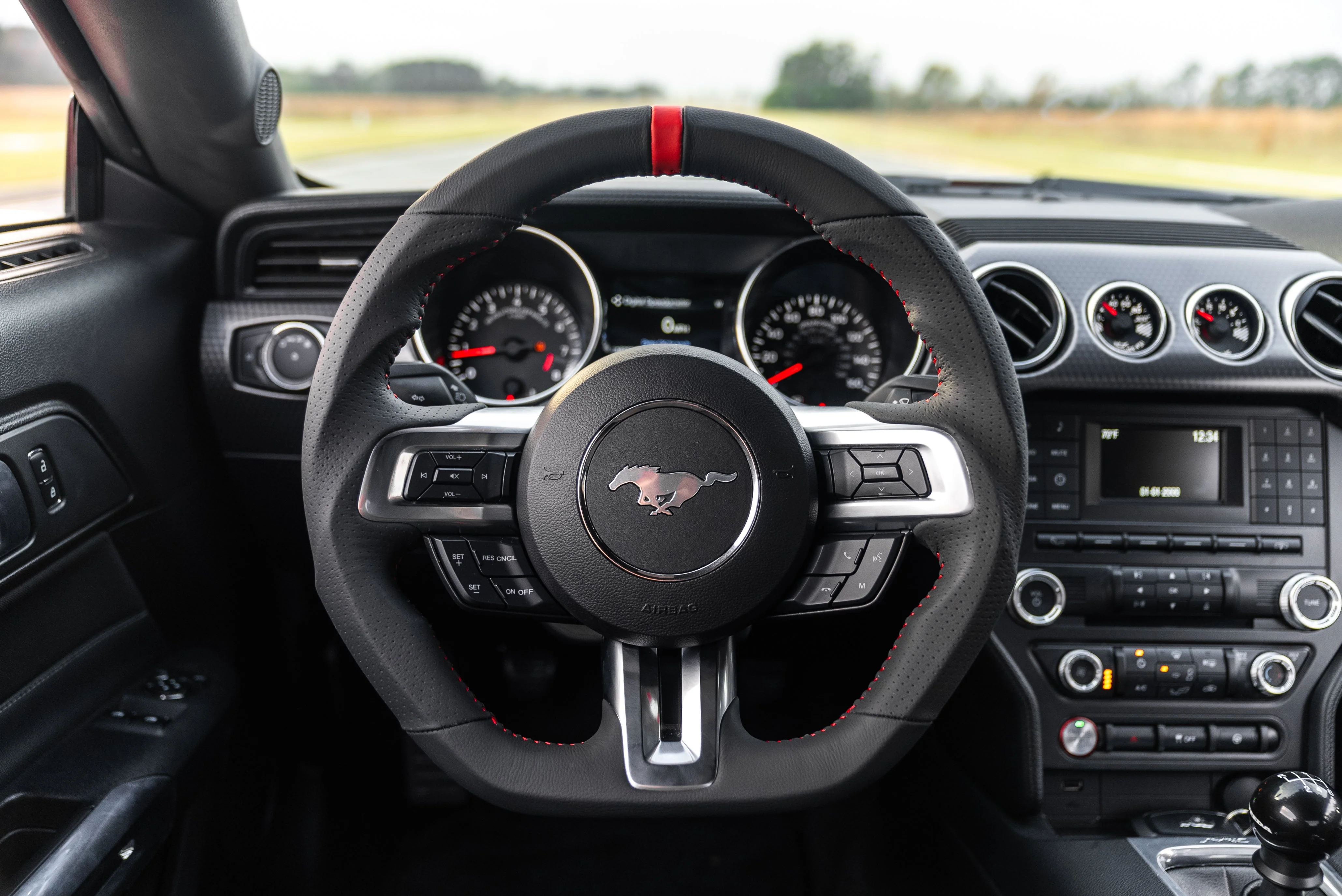 Steeda Mustang Black Perforated Leather Steering Wheel - Red Accents (2018-2023) - Image 2