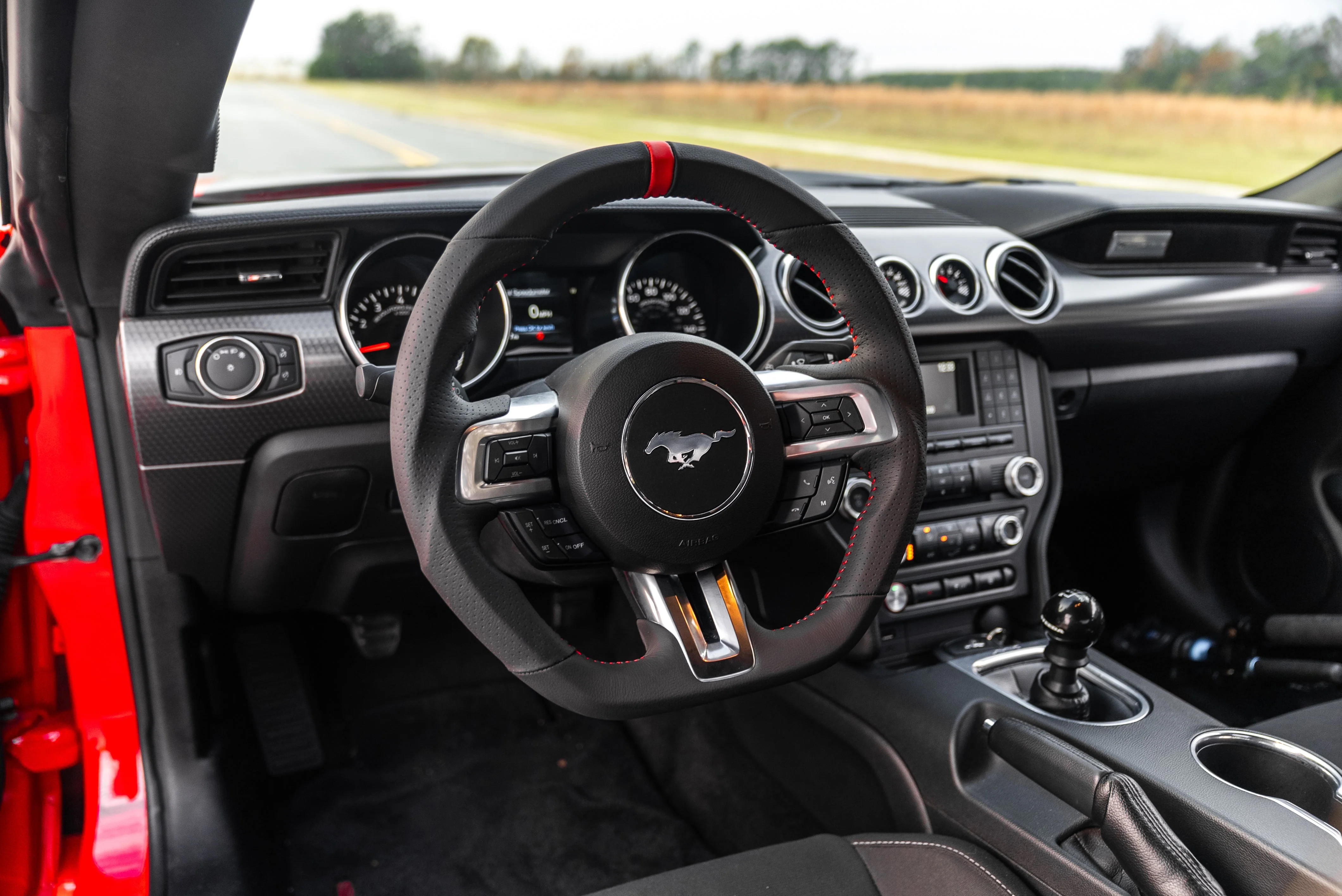 Steeda Mustang Black Perforated Leather Steering Wheel - Red Accents (2018-2023) - Image 4