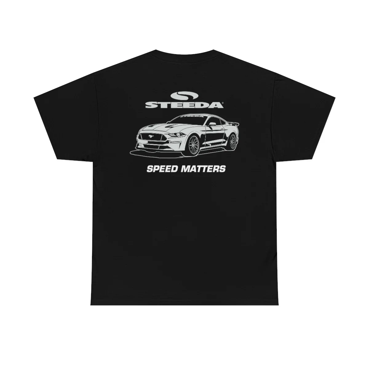 Steeda "Mustang Silhouette" Unisex Black Heavy Cotton T Shirt- Front & Rear Design - Image 2