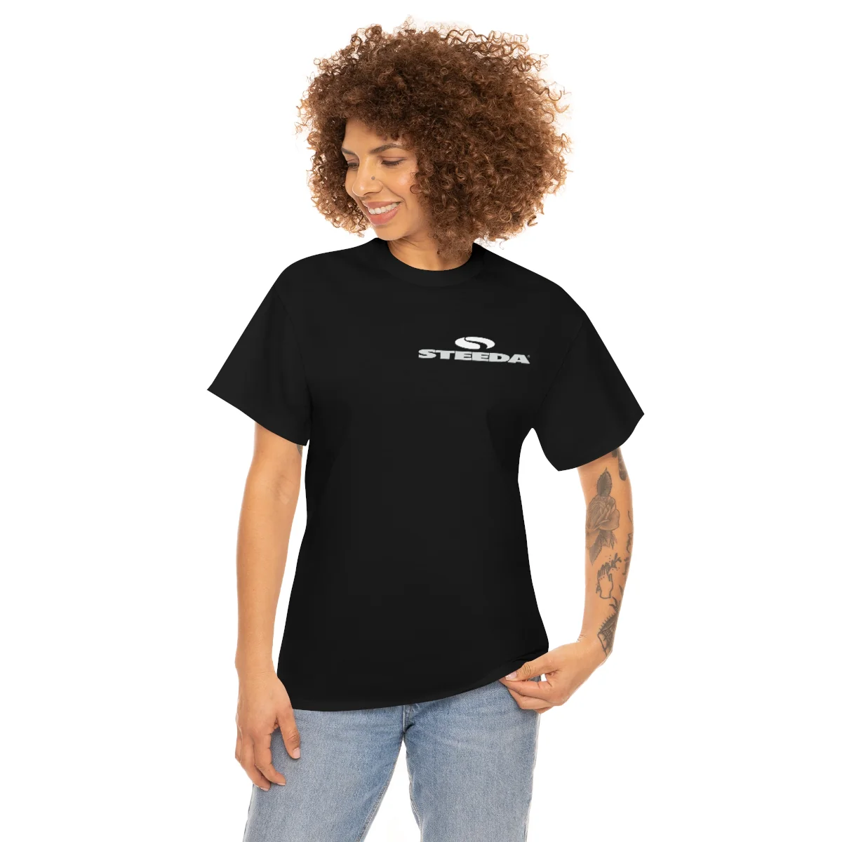 Steeda "Mustang Silhouette" Unisex Black Heavy Cotton T Shirt- Front & Rear Design - Image 3