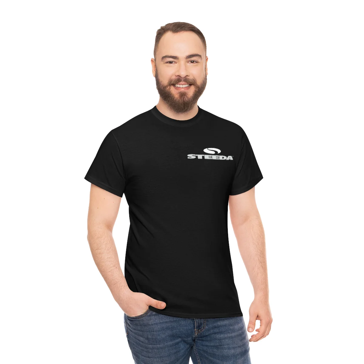 Steeda "Mustang Silhouette" Unisex Black Heavy Cotton T Shirt- Front & Rear Design - Image 4