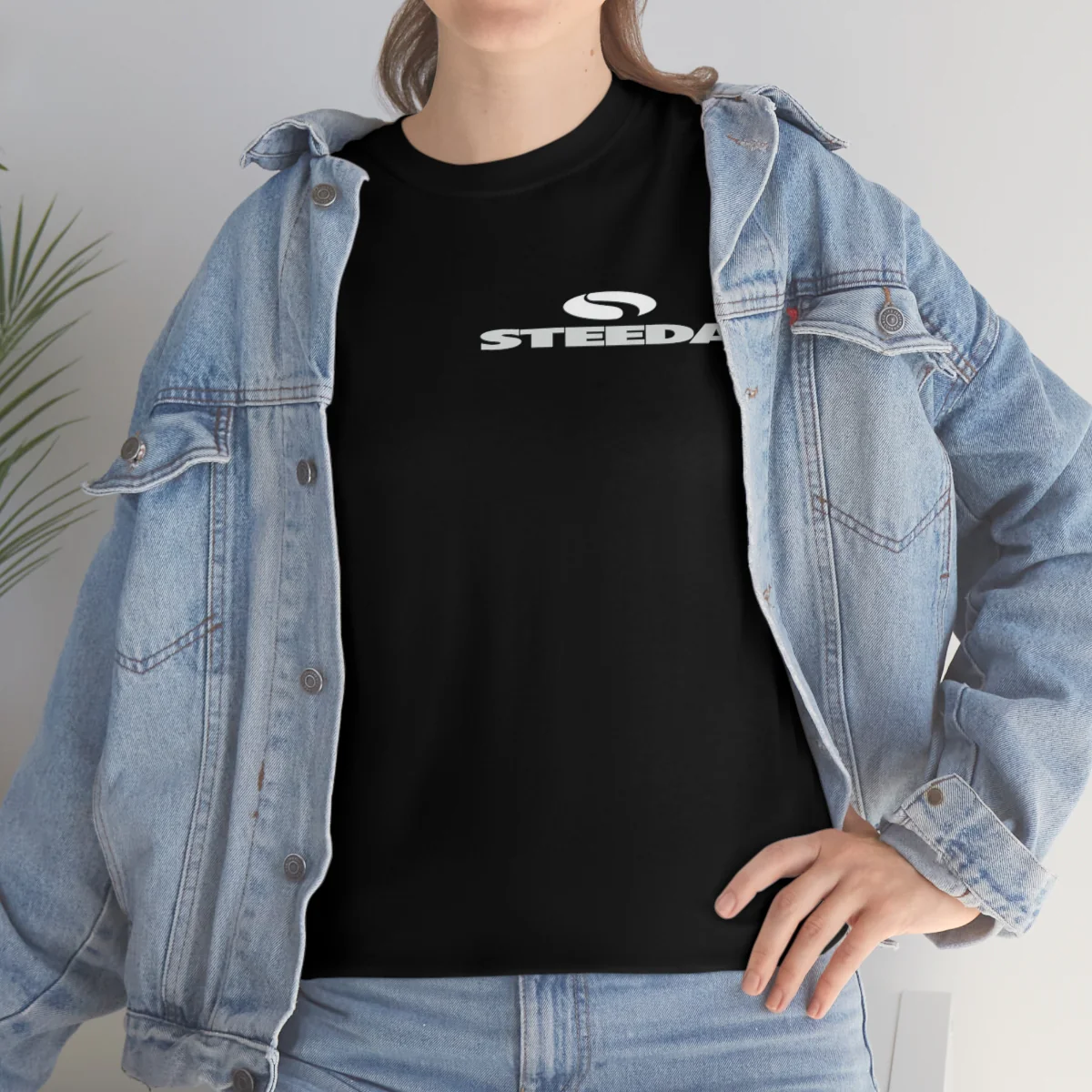 Steeda "Mustang Silhouette" Unisex Black Heavy Cotton T Shirt- Front & Rear Design - Image 5